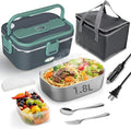 Electric Lunch Box for Adults, 80W Heated Lunch Box For Men, 1.8L 304 Stainless Steel Container, 12V/24V/110V Portable Food Warmer for Car Truck Work & Travel, Lonchera Elctrica (Green)