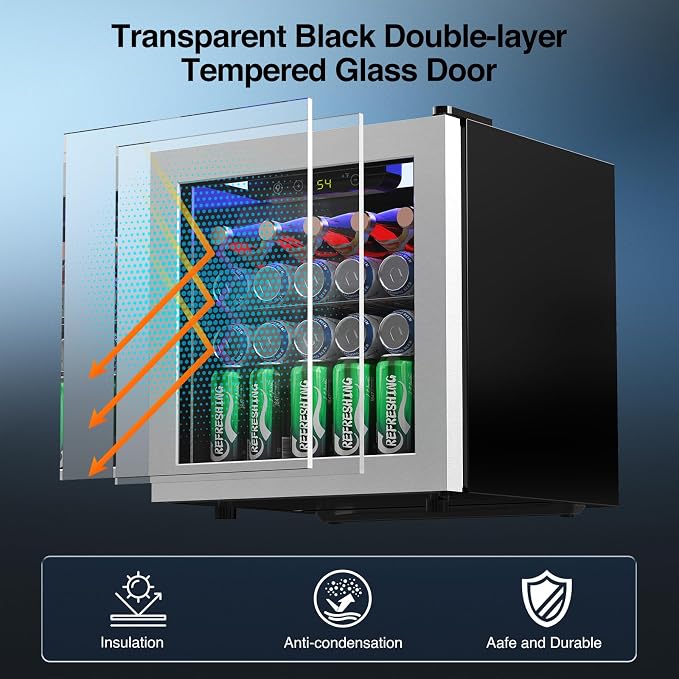 Kismile Mini Refrigerator Cooler 36L Beverage Fridge for 12 Bottle 50 Can,1.3 Cu.Ft Drink Fridge with Seamless Outer Frame,Electronic Temperature Control for Home/Bar/Office 40-61℉,Silver