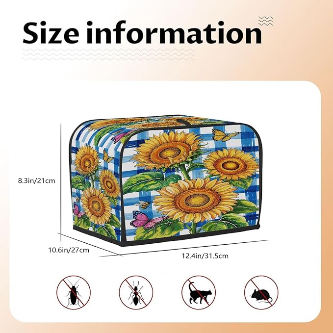 Sunflower Colorful Butterfly 4 Slice Toaster Cover Dust And Fingerprint Bread Maker Cover Bakeware Protector Washable Appliance Covers Kitchen Accessories For Home Kitchen Women Gift