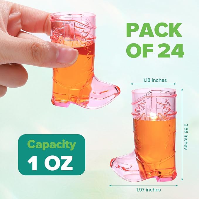 Aodaer 24 Pieces 1 OZ Pink Cowboy Boot Shot Glasses Mini Plastic Boot Shot Cups Western Cowboy Glasses Reusable Beer Mugs for Cowgirl Party Decorations Birthday Bachelorette Party Favors