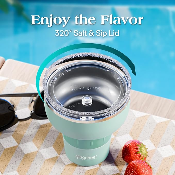 16 oz Cocktail Tumbler with Lid and Straw - Stainless Steel Insulated Margarita Tumbler - 320° Sippable Stemless Wine Cup for Party | Mintgreen