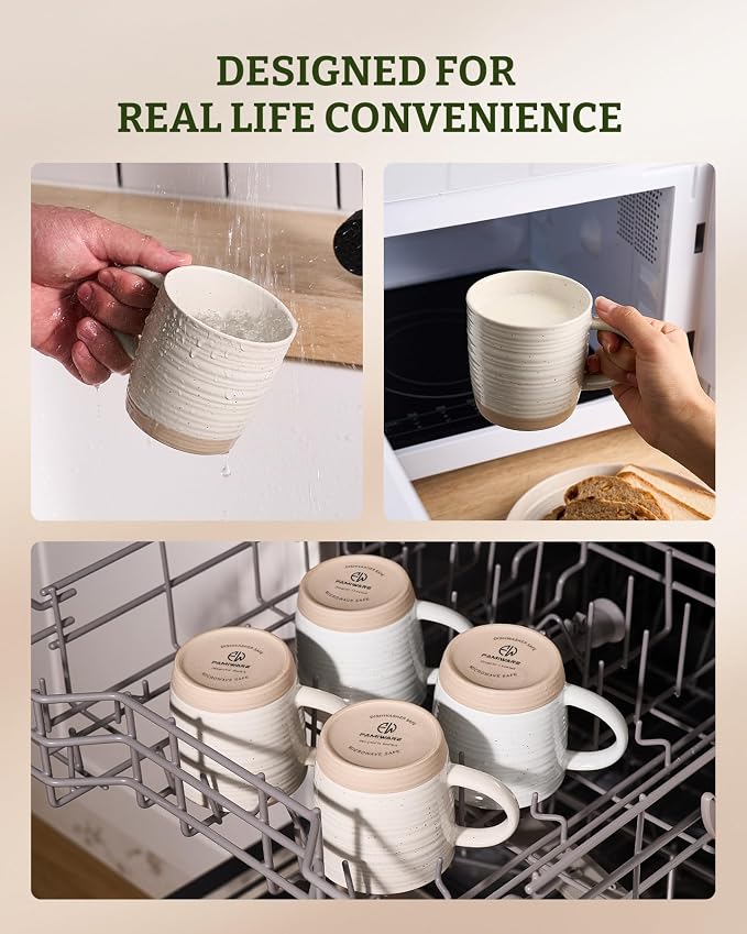famiware Coffee Mugs Set of 6, 13 oz Mug Set, Ceramic Cup Set with Handle for Coffee, Tea, Cocoa, Milk, Constellation Series, Cream