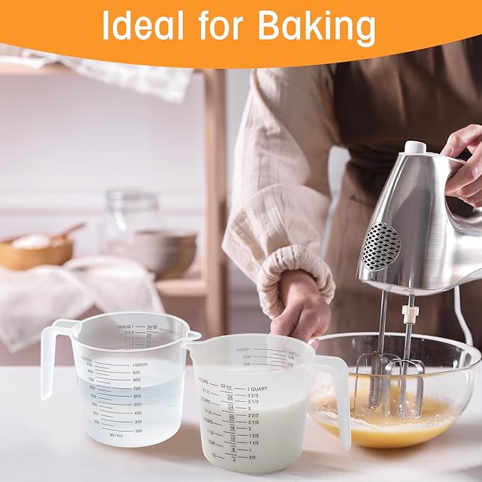 Kanayu 36 Pcs Plastic Measuring Cup Clear Measuring Mug with Spout and Handle Grip Capacity Clear Graduated Pitcher for Kitchen Flour Water Liquids(Black,32 oz, 4 Cups)