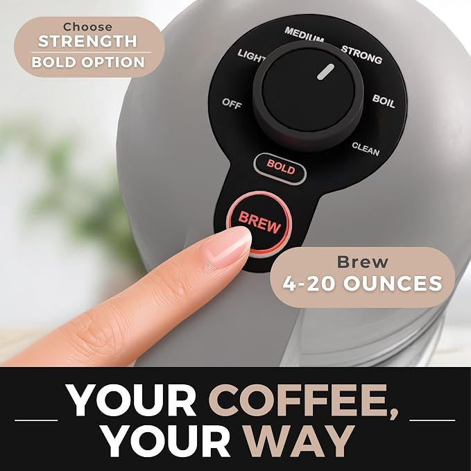 VINCI Micro Café Smallest Single-Serve Glass Coffee Brewer | Compatible with K-Cups, Pods & Ground Coffee | Enclosed & Circle Flow Brewing for Hotter, Richer Flavor | Brews 4oz to 20oz (Gray)