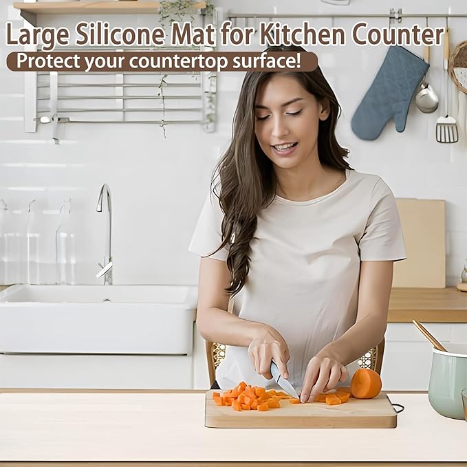 Silicone Mats for Kitchen Counter, 48"x32"(120cmx80cm) Large Heat Resistant Mat Kitchen Island Waterproof Countertop Protector Mat Nons-slip Extra Large Counter Mat, Green
