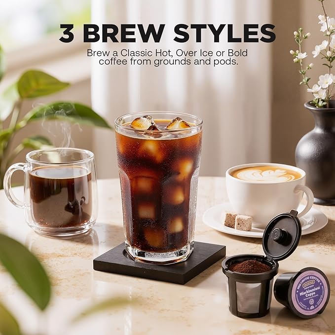 Tastyle Single Serve Coffee Maker for K Cup and Ground Coffee | Brew up to 16 Oz, Fits 7.3'' Travel Mug | Hot, Bold & Over Ice | Compact for Office, RV& Hotel, Classic Black (3.0 Version)