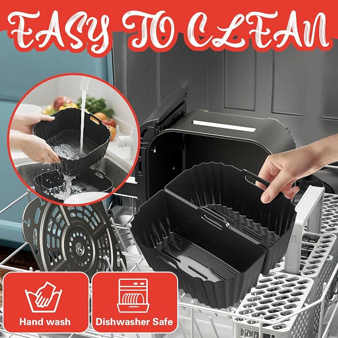 Air Fryer Accessories for Chefman 8Qt 9Qt, Gourmia, Typhur, Nuwave, 7-9Qt Air Fryer Silicone Liners Accessories Set 2-In-1 Silicone Liners, Paper Liners, Grill Racks Basket, Muffin Molds