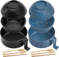 2 Sets Microwave Ramen Bowl 40 oz Wheat Fiber Portable Instant Noodle Cooker Bowl with Handles Strainer Spoon Chopstick Fork College Dorm Room Apartment Essentials(Black,Dark Blue)