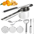 Large 15oz Potato Ricer, Stainless Steel Potato Masher and Ricer Kitchen Tool, Heavy Duty and Durable for Effortless Mashing - with Spoon and Fork Set