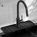 Meiliweser Silicone Faucet Mat for Kitchen Sink – Gen 2 Splash Guard with Upgraded Outlet & Slope – 18” x 5.1” Water Catcher & Sink Sponge Holder for Kitchen and Bathroom (Black)