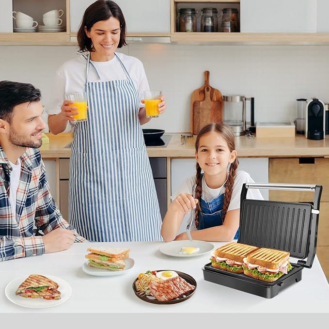 Aigostar Panini Press Grill Sandwich Maker with Non-Stick Double-Sided Heating Sandwich Press, Indicator Light, Locking Lid, Cool Touch Handle