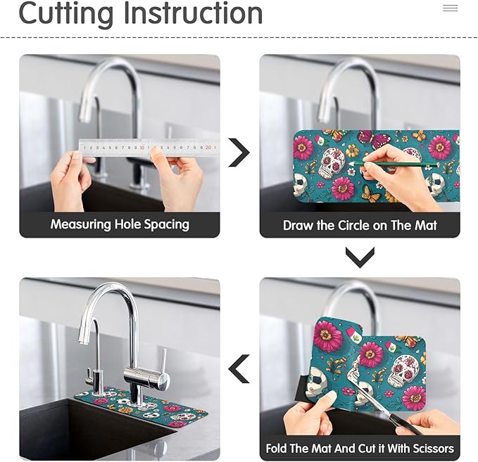 Kitchen Sink Splash Guard 1 PC 14.7 Inch Sink Faucet Mat Splash Guard for Bathroom Countertop Water Absorbent Foldable Cuttable Soft Washable Mexican Flag Flower Soccer
