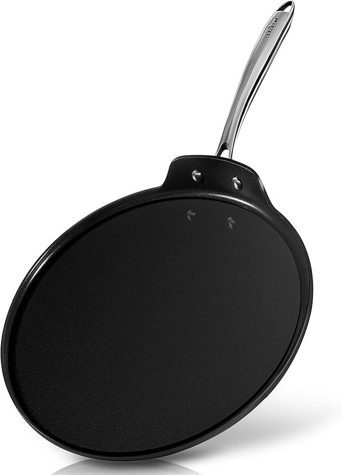 NutriChef 12 Inch Crepe Pan Non Stick, Ideal for Pancakes, Dosa, Chapati & Tortillas, Hard-Anodized, Dishwasher Safe
