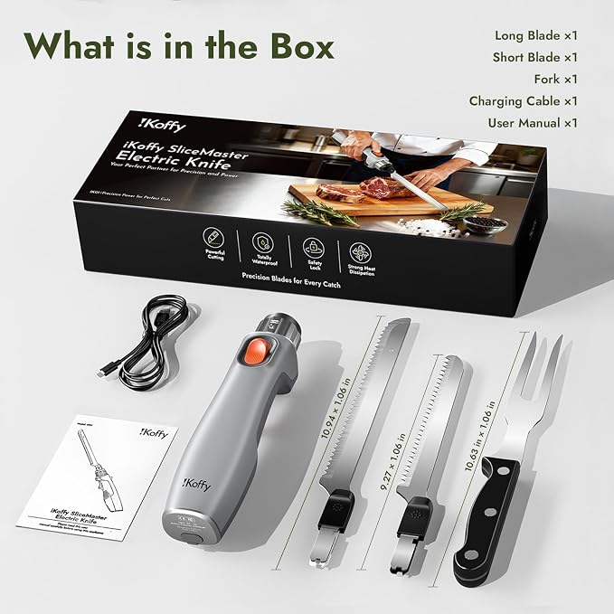 Cordless Electric Knife for Meat Slicing, Carving Knife | Cordless Rechargeable, 45W High-Torque Motor, 420 Stainless Steel Blades, 50-Min Runtime, Washable,Type-C Charge, Safety-Lock