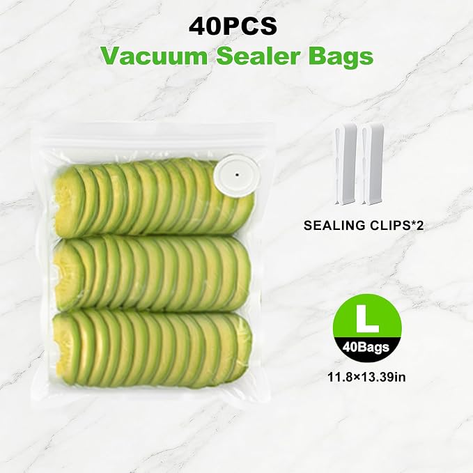 Vacuum Sealer for Food,40 Reusable Vacuum Sealer Bag for Food, Large Vacuum Storage Bags, Compatible With Many Vacuum Sealers