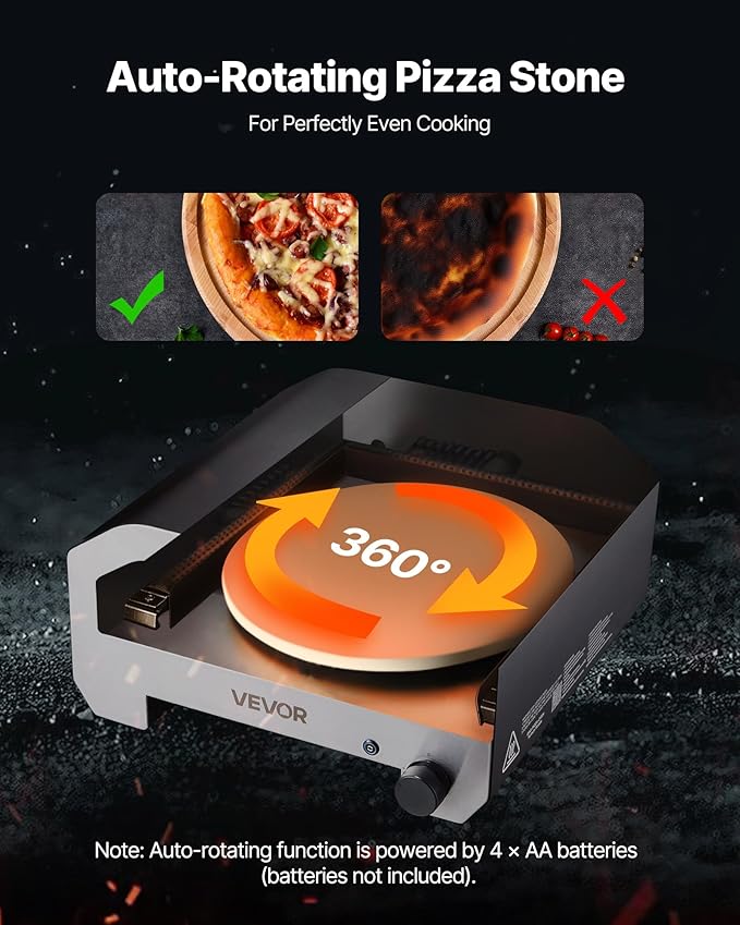 VEVOR 16 in Outdoor Pizza Oven, Auto Rotating Propane Gas Pizza Ovens, Portable Pizza-Cooker with Electric Rotate Pizza-Stone, Carry Bag, Propane Pizza Maker For Outside Backyard Patio Camping, Black