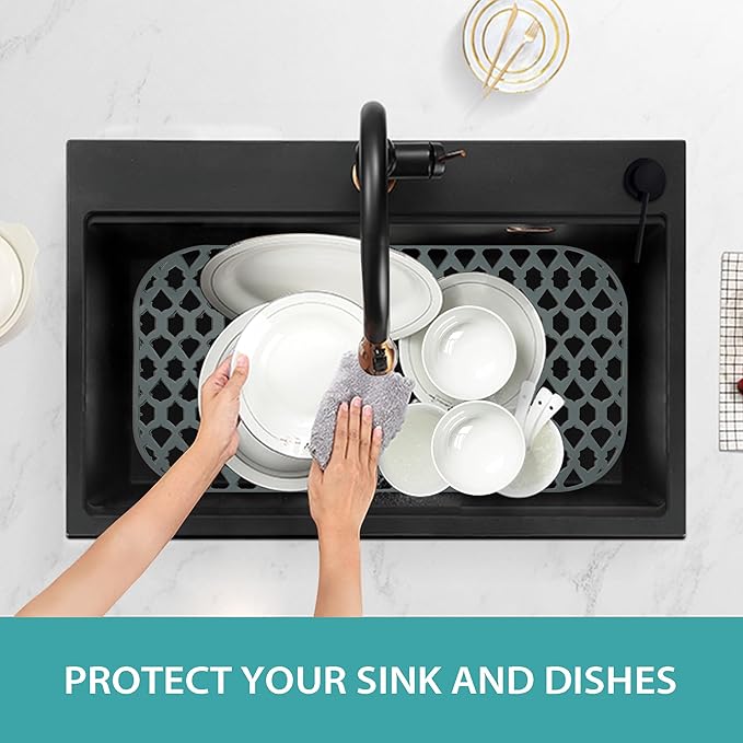 SAMSIER Silicone Sink Protectors Mats (13x11 & 14x12 & 16x12 & 18x16 & 19x14 & 21x16 & 22x13 & 25x16 & 26x14 & 28x14 & 30x16) for Bottom of Kitchen Sink (24”x13”, Center Drain)