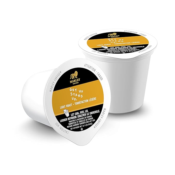 Marley Coffee Get Up Stand Up, Fairtrade Certified, Light Roast Coffee, Keurig K-Cup Brewer Compatible Pods, 12 Count (Pack of 6)