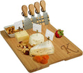 Picnic at Ascot Personalized Monogrammed Laser Engraved Hardwood Board for Cheese & Appetizers - Includes 4 Cheese Knives, Cheese Markers & Ceramic Dish - Designed in California