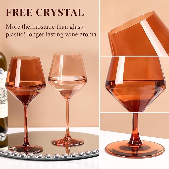 Venus Colored Wine Glasses Set of 6-17.5【Hand Blown】 Brown Wine Glasses with Tall Long Stems, Elegant Amber Melanin Colored Glassware - Unique Gifts for Wine Lovers-Wedding Gifts