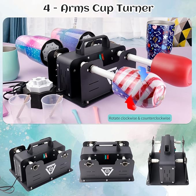 Multi Cup Turner for Tumblers,4X Cup Spinner for Tumblers with 4 ON/Off Switch for Epoxy Resin Tumblers Creating Craft…