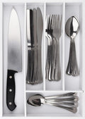 Pristine Bamboo Kitchen Drawer Organizer - Drawer Utensil Organizer and Cutlery Tray - Flatware and Silverware Holder (5-Slots, White)