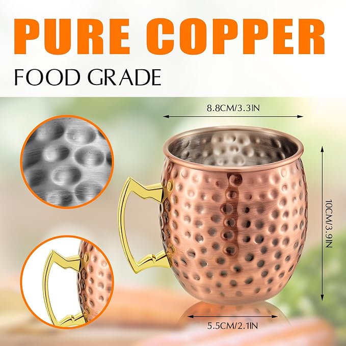 Tessco 12 Pcs Moscow Mule Mugs 16 oz Copper Mugs Kit 304 Hammered Copper Plated Stainless Steel Mule Cups for Cold Drinks Coffee Beer Wine Chilled Drink(Trendy Style,Rose Gold)