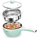 Dezin Hot Pot Electric with Steamer Upgraded, Non-Stick Sauté Pan, Rapid Noodles Electric Pot, 1.5L Mini Pot for Steak, Egg, Fried Rice, Ramen, Oatmeal, Soup with Power Adjustment