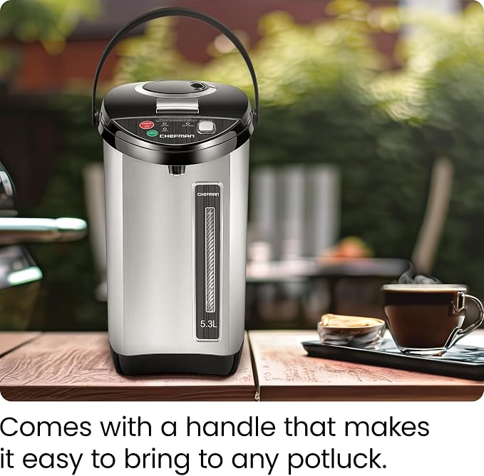 Chefman Electric Hot Water Pot Urn w/Auto & Manual Dispense Buttons, Safety Lock, Instant Heating for Coffee & Tea, Auto-Shutoff & Boil Dry Protection, Insulated Stainless Steel, 3.6L/3.8 Qt/20+ Cups