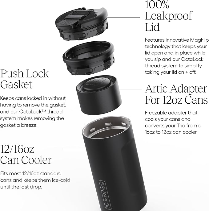 BrüMate Hopsulator Trio 3-in-1 Insulated Can Cooler for 12oz / 16oz Cans + 100% Leak Proof Tumbler with Lid | Insulated for Beer, Soda, and Energy Drinks