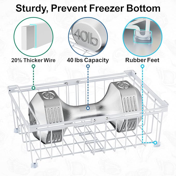 iSPECLE 2 Pack Freezer Organizer Bins - Fit 10 to 20 Cu.Ft Deep Freezer, Expandable Wire Storage Chest Freezer Baskets for Frozen Food, Stackable with Handles, White
