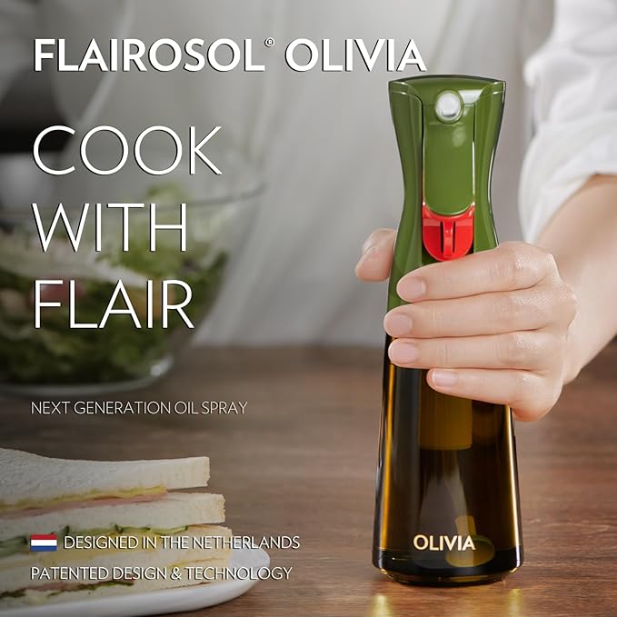 FLAIROSOL OLIVIA Oil Sprayer for Cooking, 130ML & 200ML Glass Oil Sprayer - Clear Bottle and Green Bottle