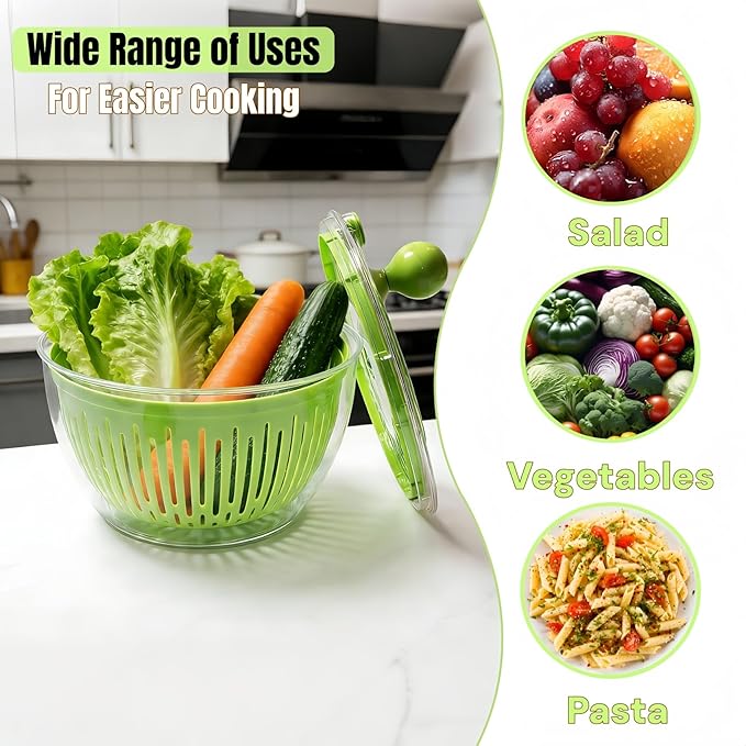Salad Spinner, Large Vegetables Wash Bowl, 4.8 Qt Fruits Lettuce Dryer with 5 Blade Slicer and Slicer Egg Yolk Strainer Shredder for Salad Cleaner