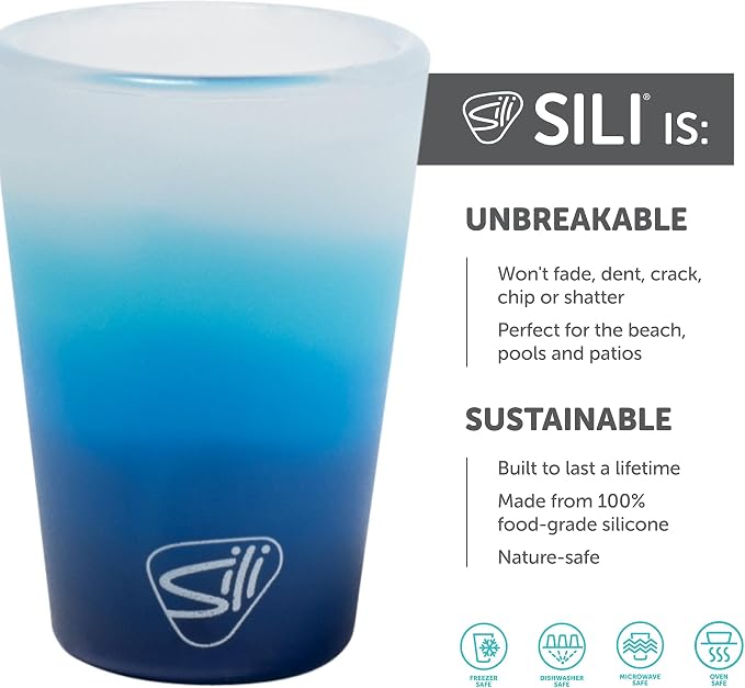 Silipint 1.5oz Silicone Shot Glasses – Pack of 2 Unbreakable, BPA-Free, Non-Toxic, Dishwasher & Freezer Safe Cups – Colored Shot Glasses for Cold Beverages, Cocktails, Travel, Party (Blizzard)