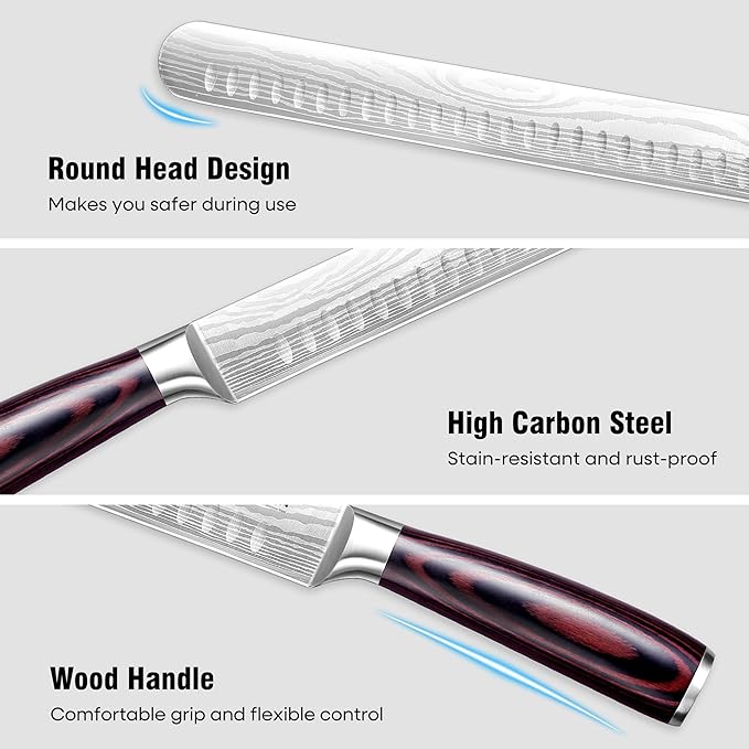PAUDIN Brisket Knife, 12 Inch Carving Knife Stainless Steel Brisket Slicing Knifes with Granton Edge for Meat Cutting, Roasts, BBQ, Turkey