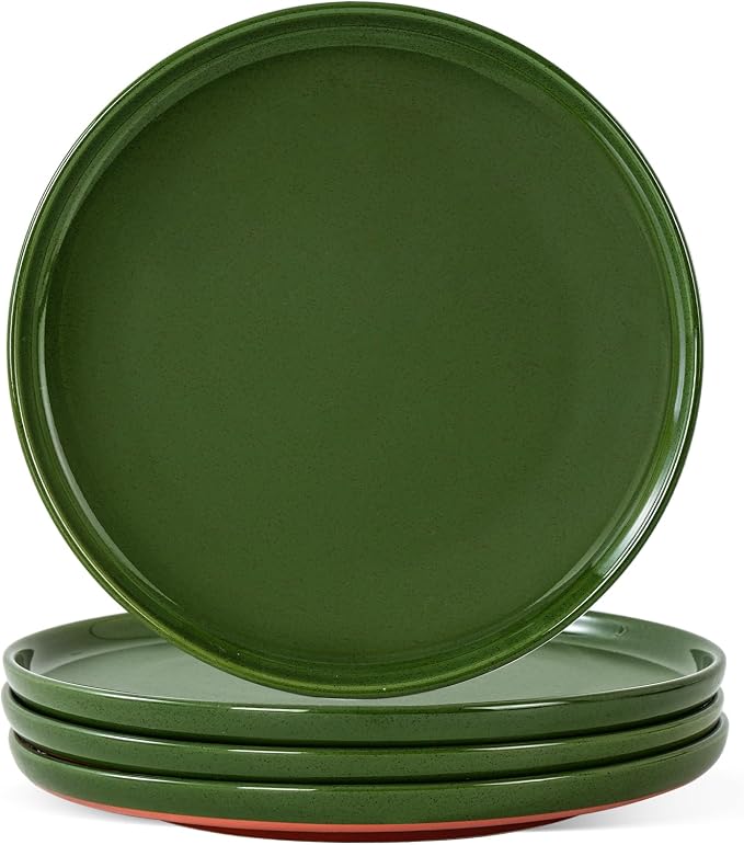 Ceramic Salad Plates Set, 8 Inch, Set of 4, Elegant Green | Stoneware, Dishwasher & Microwave Safe, Small Dinner Plates, For Cake, Fruits, Waffle, Pasta, Salad