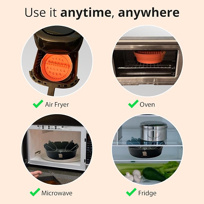 ARIALASQUALITY Air Fryer Accessories Set with Divider 8PCS, Reusable Nonstick Liners, Meal Prep Cooking Set with Cupcake Pan, Burger Rack & Heat Resistant Gloves