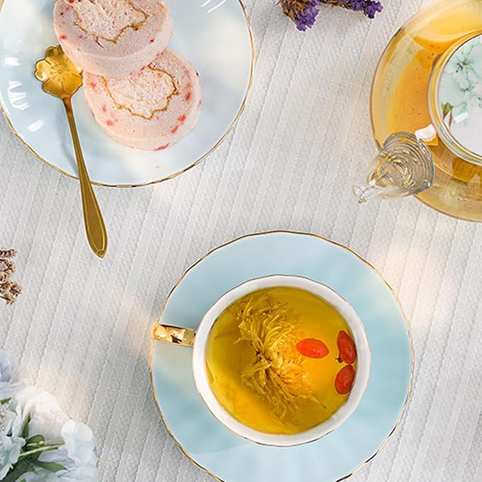 ICHAG 18-Piece Bone China Cup and Saucer Set, 7.7oz Pumpkin Coffee Cups with Golden Trim & Spoons, Heat Resistant Porcelain Mugs for Afternoon Tea, Home, Office, Party & Gifting