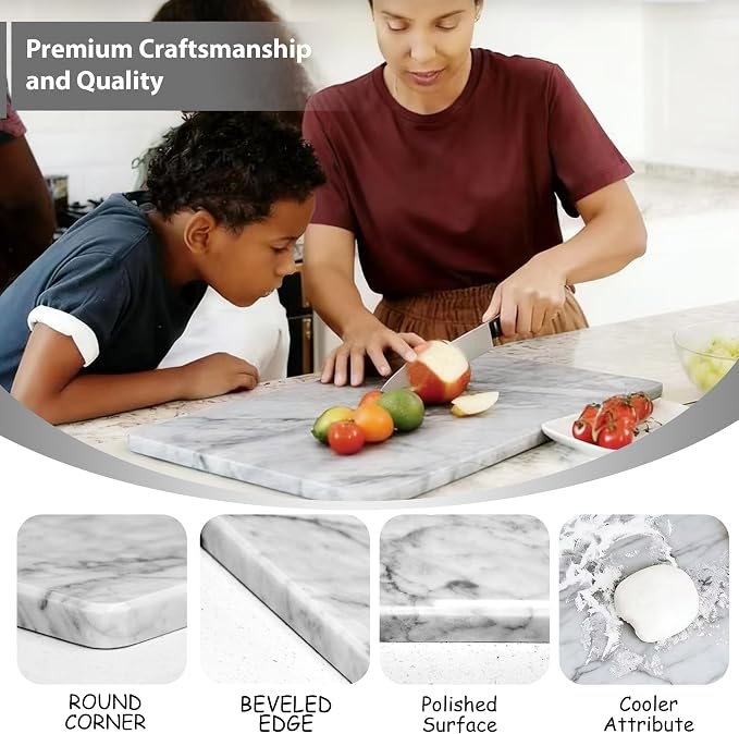 White Carrara Marble Cutting Board for Kitchen, 24 x 20 Inch Extra Large Marble Pastry Slab, Carrara White Stone Cutting Board for Dough Kneading, Baking, Rolling, Cheese