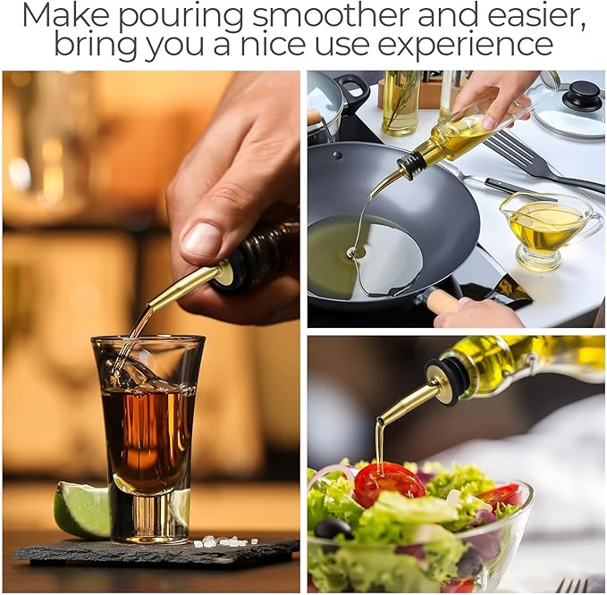 CHENGU 72 Pcs Stainless Steel Bottle Pourers Tapered Liquor Pourers with Rubber Dust Caps Tapered Spouts Set Bar Supplies Vinegar Bottle Dispenser Wine Liquor Spout for Oil Beer Drink Water (Gold)