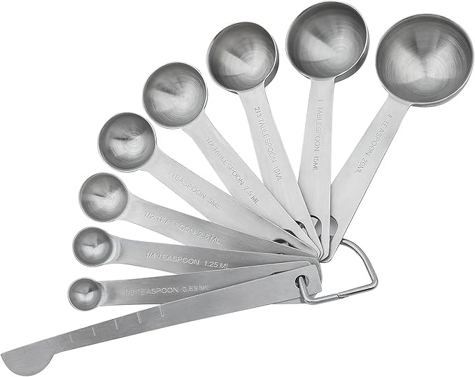Measuring Cups and Spoons Set, Stainless Steel Measuring Cups, 18/8(304) Material Heavy Duty 7 Measuring cups and 8 Measuring Spoons 1 Leveler and 2 rings Pack 18pcs Per set