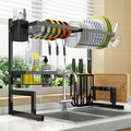 Eimolife Over Sink Dish Drying Rack, 2-Tier Adjustable, Stainless Steel Kitchen Counter Organizer with Hooks, Black