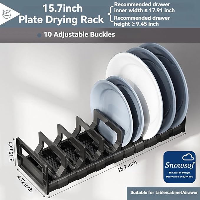 Dish Drying Rack, Stainless Steel Adjustable Bowl Plate Drainer, Pot Lid Holder, Cabinet Organizer for Cutting Boards, Cooling Racks, Pots & Pans (15.7 inch)
