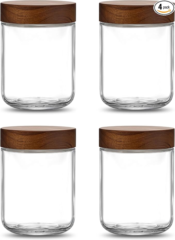 Danmu 16 oz Overnight Oats Containers with Lids,Salad Jar,Glass Jar with Wooden Lid 4 Pack,Mason Jars 16 oz with Lids for Snack,Overnight Oats,Meal Prep,Yogurt,Parfait,Soup,Salad 100% Leak-proof