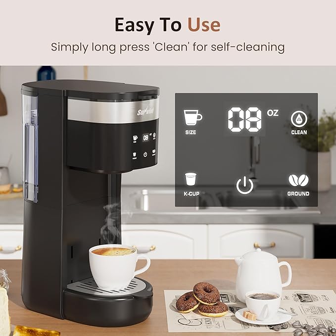SUNVIVI Single Serve Iced Coffee Maker, 3 Brewing Modes for K-Cup Pod/Ground Coffee, 30oz Removable Water Reservoir & Reusable Filter, Compact for Home & Office, Black