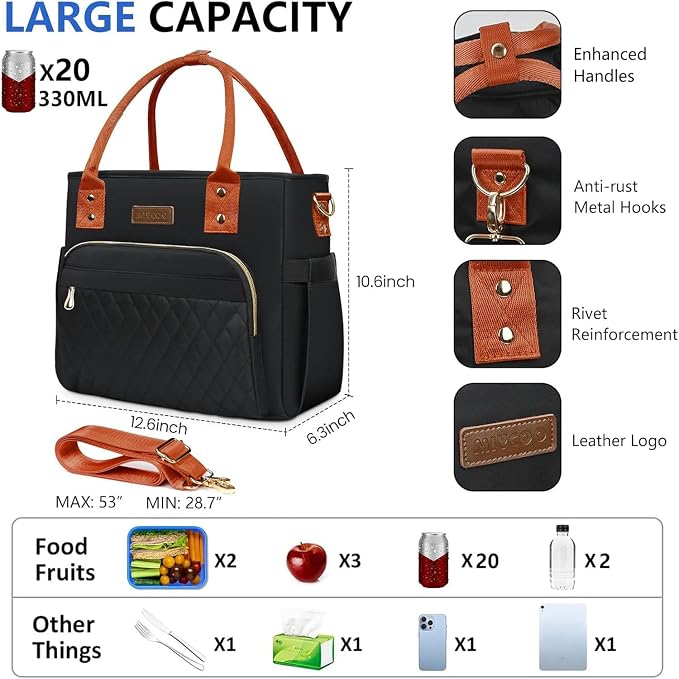 MIYCOO Lunch Bag Lunch Box Women - Leakproof Insulated Lunch Cooler Bag for Women - Large Lunch Tote Bags Adults, Black Orange