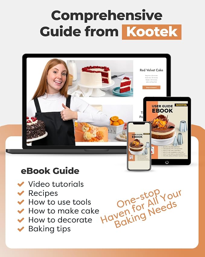 Kootek 253 Aluminum Cake Decorating Kit, Baking Tools for Beginners & Pros | Smooth Rotating, Complete Kit, Easy to Clean, Cake Stand Turntable for Decorating Display Baking, Piping Bags and Tips Set