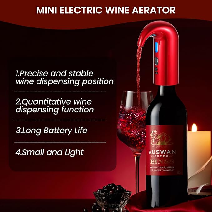 BLUBYEES 3-in-1 Electric Wine Aerator, Decanter & Dispenser Set – USB Rechargeable Automatic Wine Pourer, Ideal Gift for Wine Lovers