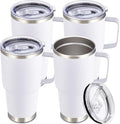 30 oz Tumbler with Handle and Lid, Stainless Steel Tumblers Bulk Double Wall Vacuum Insulated Travel Mug Leak Proof Cup Keep Drinks Cold and Hot White, 4 Pack