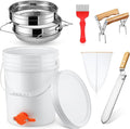 7 Pcs Honey Harvesting Kit, 5 Gallon Honey Bucket with Gate, Double Sieve Stainless Steel Strainer, Supports, Uncapping Fork, Scraper Knife, Filter Bag for Honey Extractor Beekeeping Supply